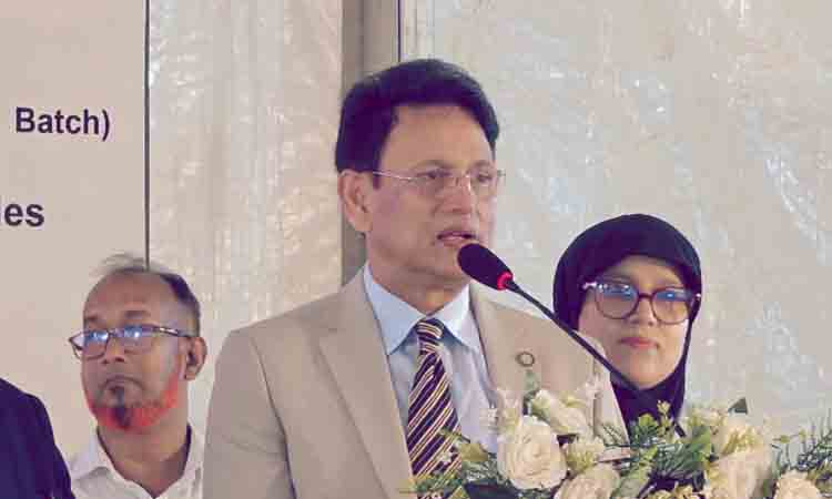 Education Minister Dr ANM Ehsanul Hoque Milon spoke as the chief guest at the orientation programme of the new students of BUTEX today. Photo: BSS